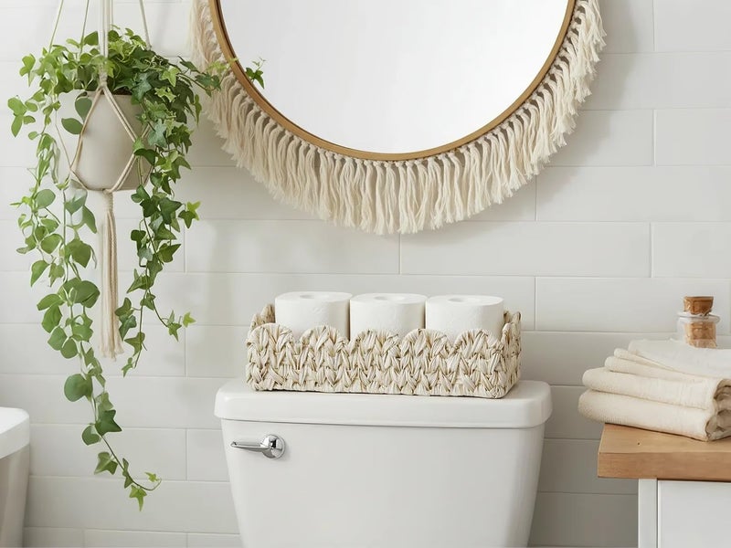 Coeusy Toilet Basket,Set of 2 Scalloped Baskets for Paper Storage,Back of Toilet Tank Basket for Shelves,Countertop,Tank Topper,White,Rectangle - Image 2